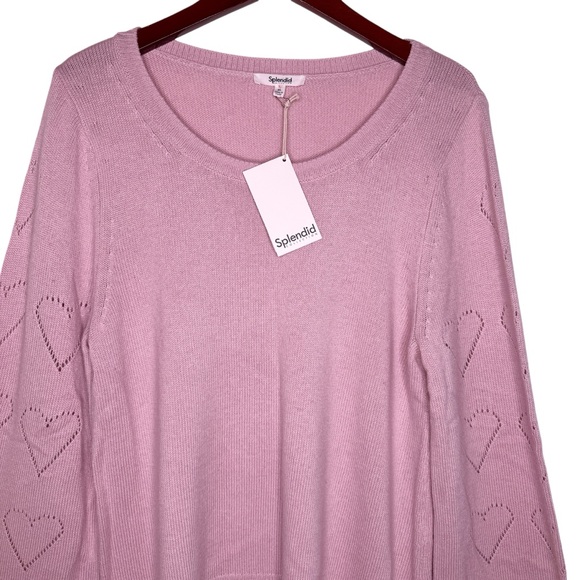 SPLENDID NWT Bullock Heart Sleeve Pointelle Sweater Size XL in Petal Pink - Picture 4 of 11